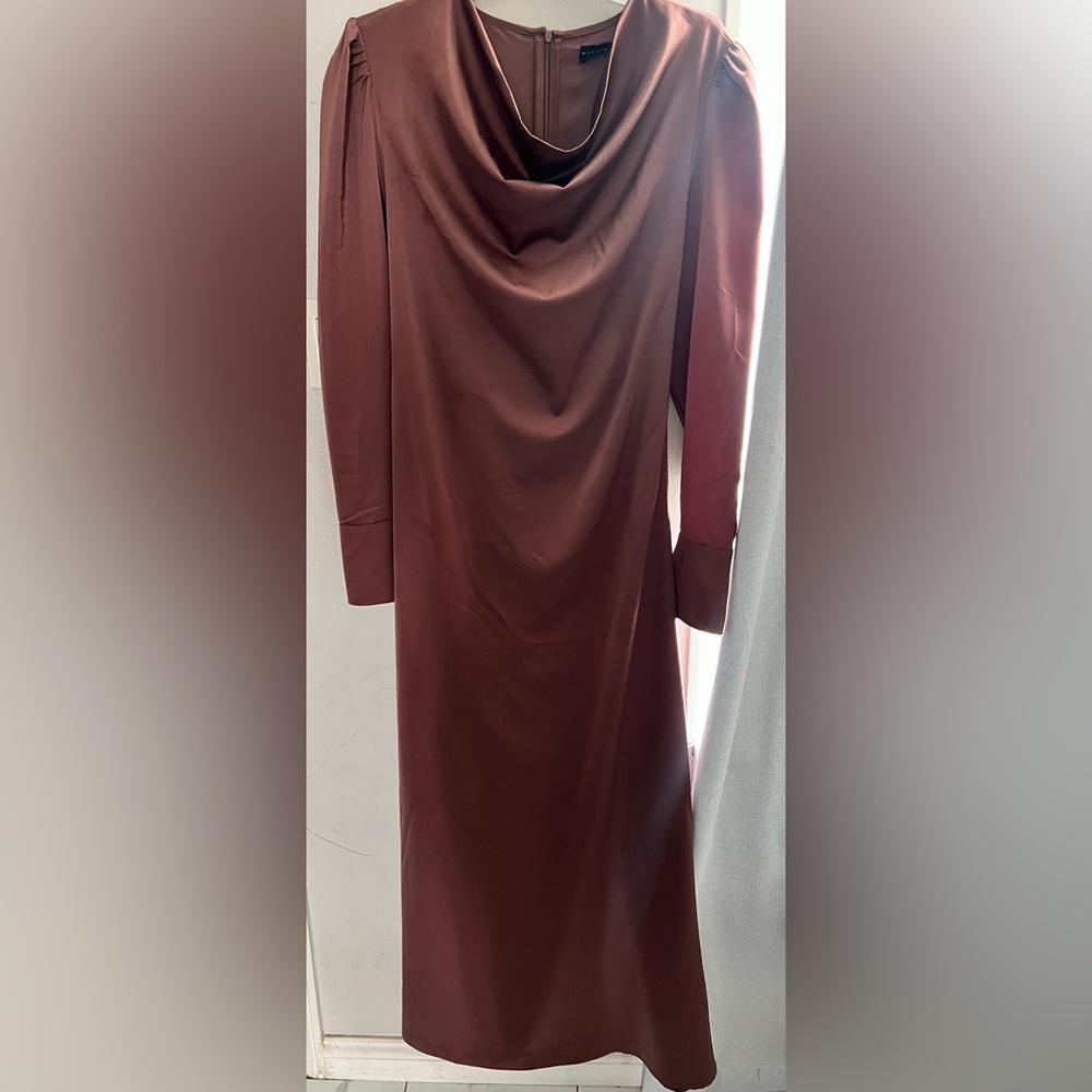 Maroon color satin maxi dress